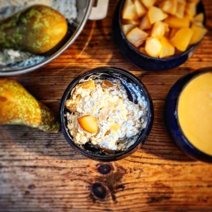 Riz au Lait, Poires Pochées au Caramel et Caramel de Poire