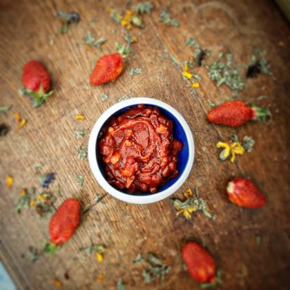 Compotée de Fraises pour dessert à l’assiette
